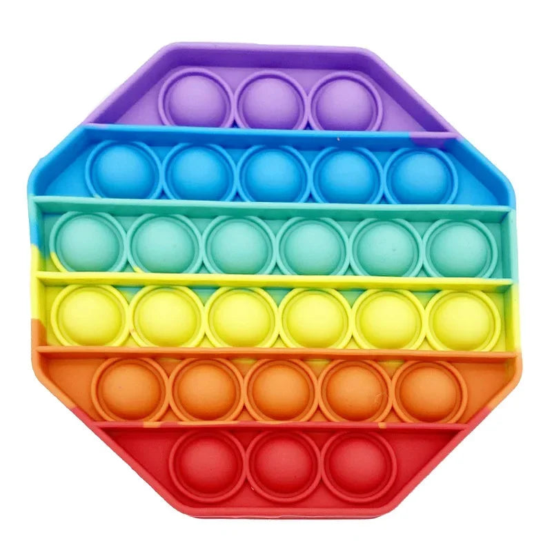 Rainbow Square Round Fidget Toys Push Bubble Sensory 20cm