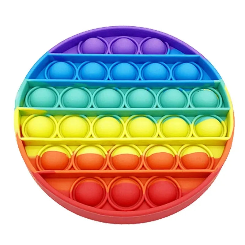 Rainbow Square Round Fidget Toys Push Bubble Sensory 20cm