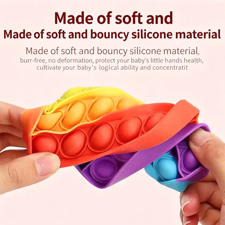 Rainbow Square Round Fidget Toys Push Bubble Sensory 20cm