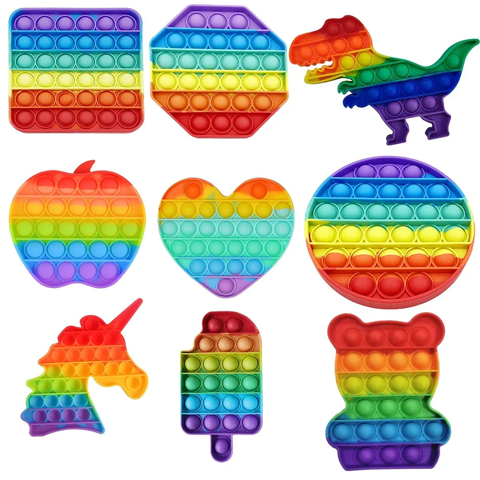 Rainbow Square Round Fidget Toys Push Bubble Sensory 20cm