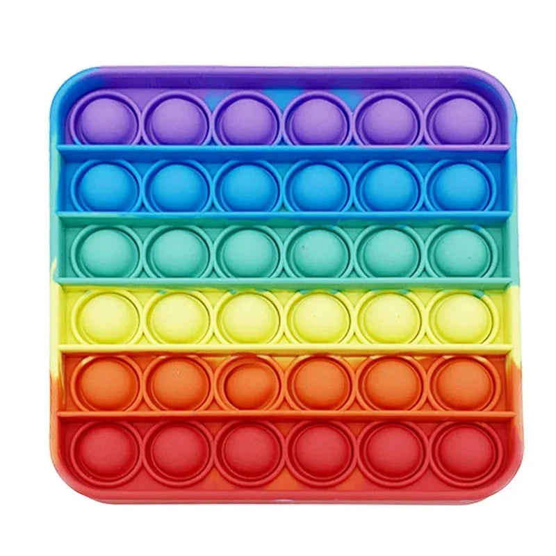 Rainbow Square Round Fidget Toys Push Bubble Sensory 20cm