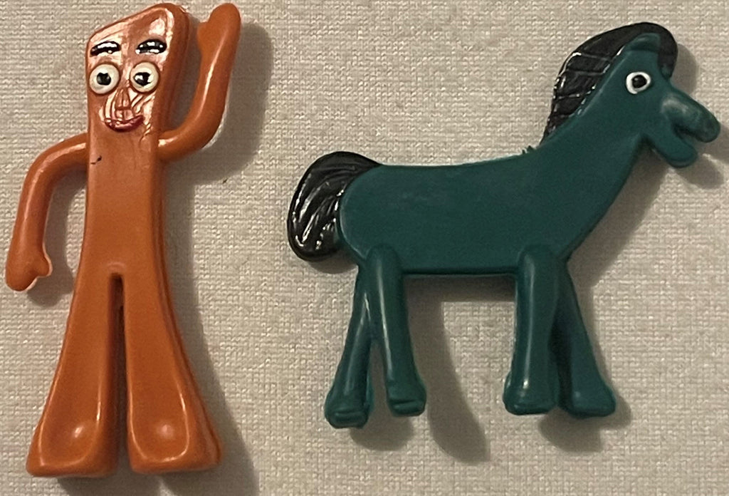 Vintage 1980s Gumby & Pokey Bendable Figures 🟢 Set of 5 or 4, Teal & Orange Plastic Toys, CHINA Mark Figurine